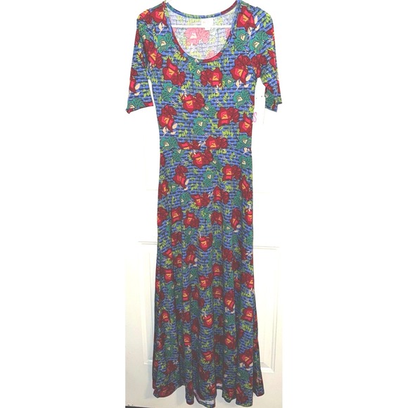 LuLaRoe Dresses & Skirts - LuLaRoe Ana Dress Womens Small Blue Red Floral Geometric Maxi‎ Dress NWT